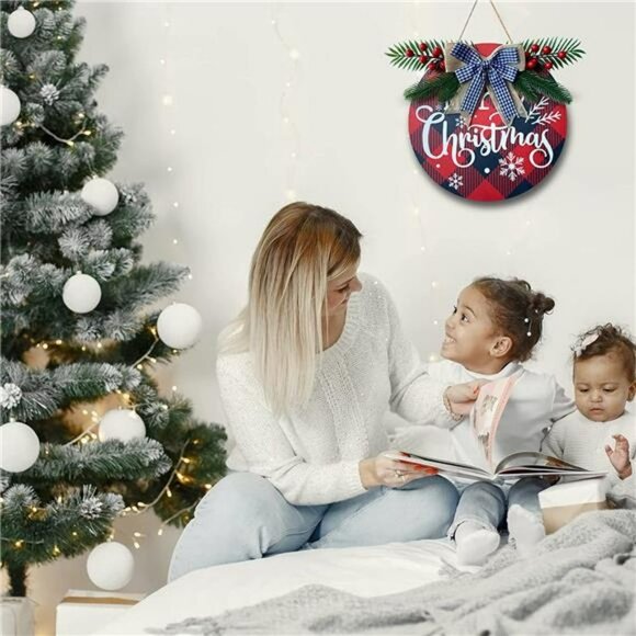 Merry Christmas Wreath for Front Door Buffalo Plaid Christmas Decorations - Picture 5 of 6